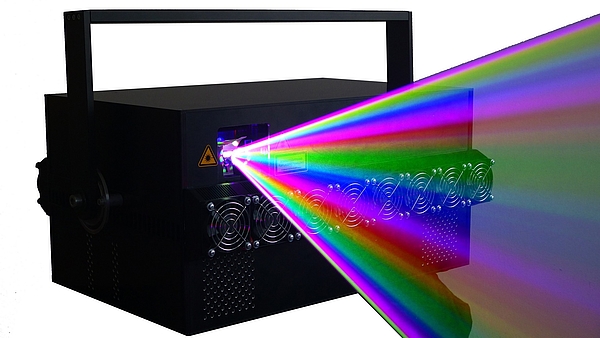 Lasershow-Projektor mit 20 Watt und 2 Roten und 2 Blauen Wellenlängen. 